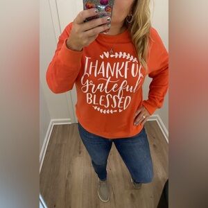 NWT coral white thankful grateful blessed sweatshirt